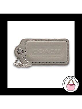 COACH HANG TAG Bag Charm Keychain Fob Light Grey Gray Leather Nickel 2" Medium